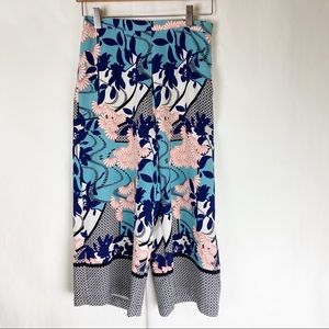 TopShop blue floral wide leg crop pants
